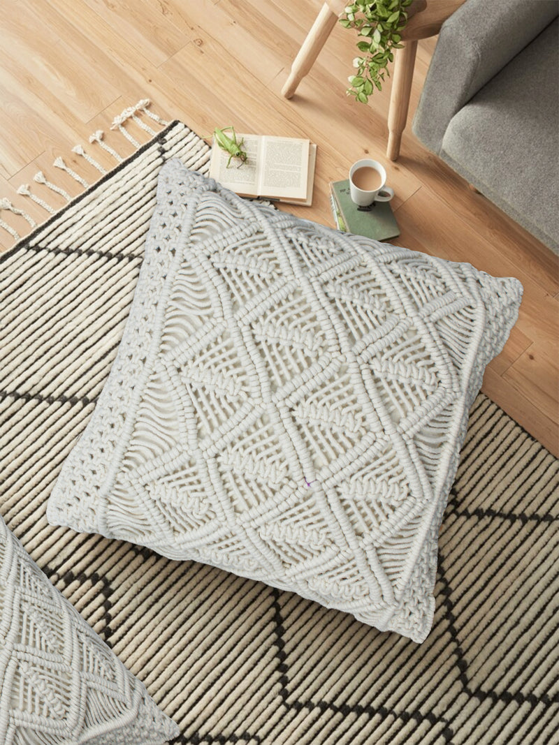 LIVINPARADISE | Macrame Cushion Cover | Woven Boho | Home Décor | Beautiful Work Art | Room Bed Sofa Couch Car | Handmade Woven Tapestry |Natural Beige