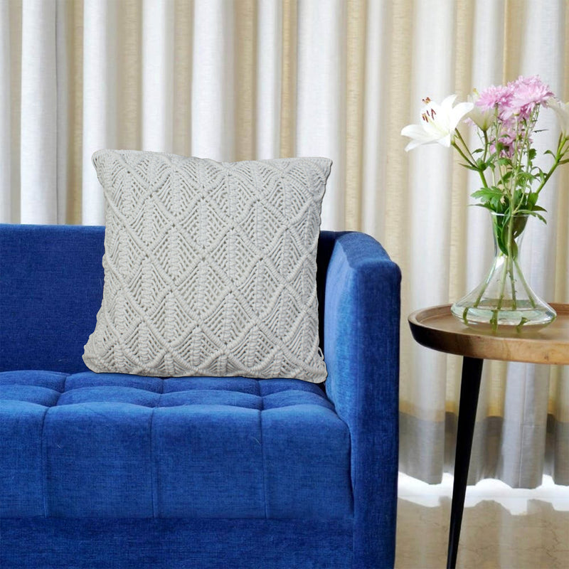 LIVINPARADISE | Macrame Cushion Cover | Woven Boho | Home Décor | Beautiful Work Art | Room Bed Sofa Couch Car | Handmade Woven Tapestry |Natural Beige