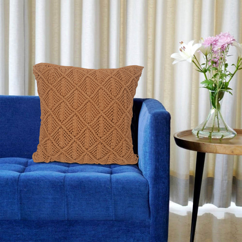 LIVINPARADISE | Macrame Cushion Cover | Woven Boho | Home Décor | Beautiful Work Art | Room Bed Sofa Couch Car | Handmade Woven Tapestry |Yellow