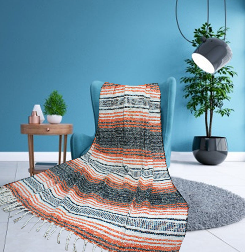 LIVINPARADISE | Authentic Falsa Blanket | Recycled Throw and Blanket | Picnic or Camping | Home Decor & Everyday Use | Indoor and outdoor | Size 50" x 80" APPROX| Orange