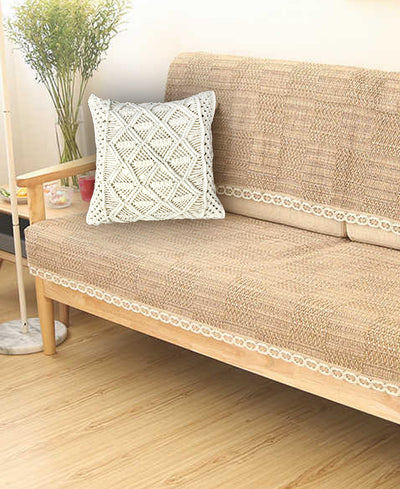LIVINPARADISE | Macrame Cushion Cover | Woven Boho | Home Décor | Beautiful Work Art | Room Bed Sofa Couch Car | Handmade Woven Tapestry |Natural Beige
