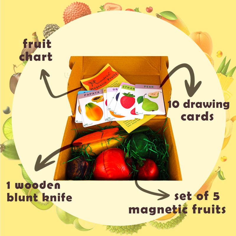 Livinparadise Magnetic Fruits – 5 Wooden Fruits with Playing Knife for kids 1+