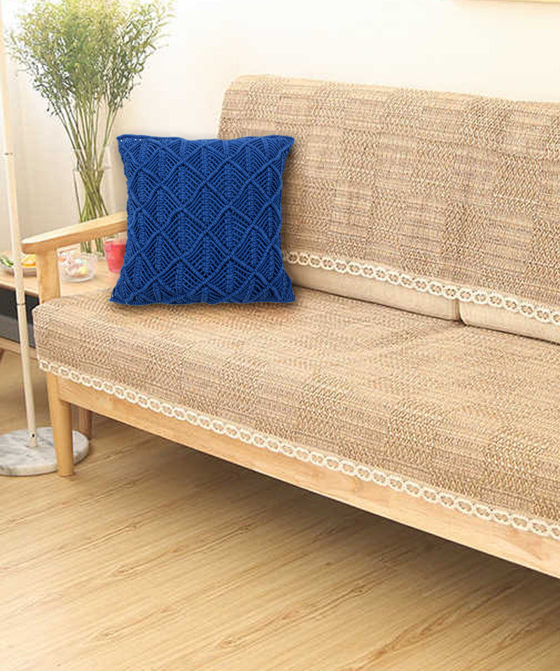 LIVINPARADISE | Macrame Cushion Cover | Woven Boho | Home Décor | Beautiful Work Art | Room Bed Sofa Couch Car | Handmade Woven Tapestry |Navy blue