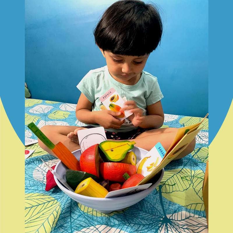 Livinparadise Magnetic Fruits – 5 Wooden Fruits with Playing Knife for kids 1+