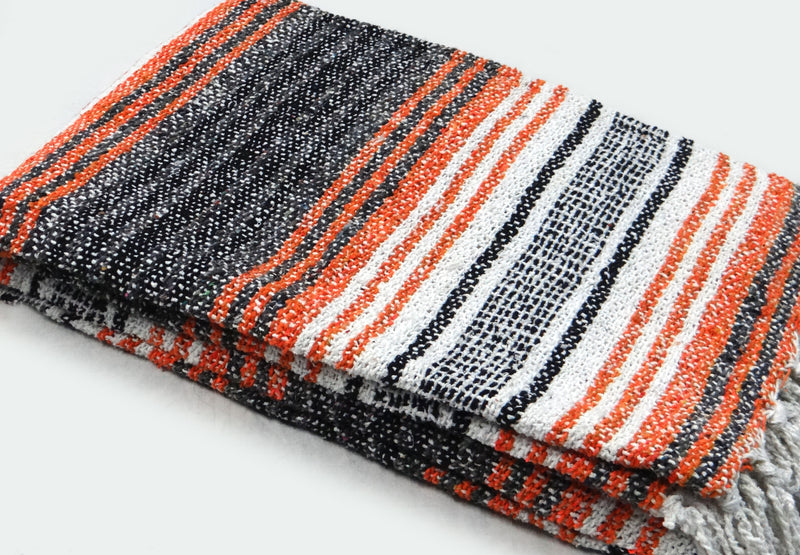 LIVINPARADISE | Authentic Falsa Blanket | Recycled Throw and Blanket | Picnic or Camping | Home Decor & Everyday Use | Indoor and outdoor | Size 50" x 80" APPROX| Orange