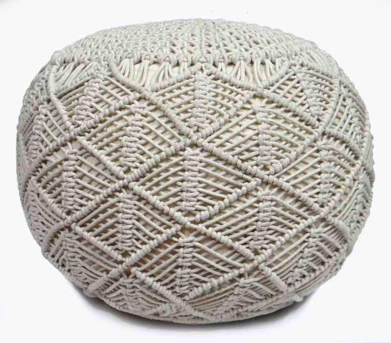 LIVINPARADISE | Macrame Designer Hand knitted Pouf or Ottoman | Home Decor| Beautiful Work Art| Handmade Woven  | Natural Colour | 12X20 d52