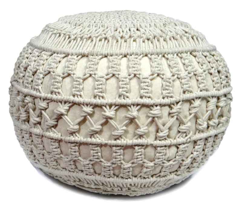 LIVINPARADISE | Macrame Designer Hand knitted Pouf or Ottoman | Home Decor| Beautiful Work Art| Handmade Woven  | Natural Colour | 12X20