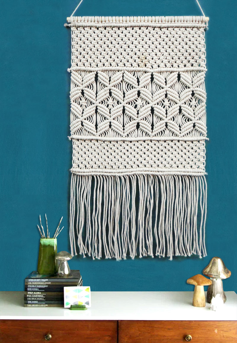 LIVINPARADISE | Macrame Wall Hanging | Woven Boho Chic Wall Décor | Beautiful Art | Handmade Woven Tapestry | Natural Colour | 20×36 Inch