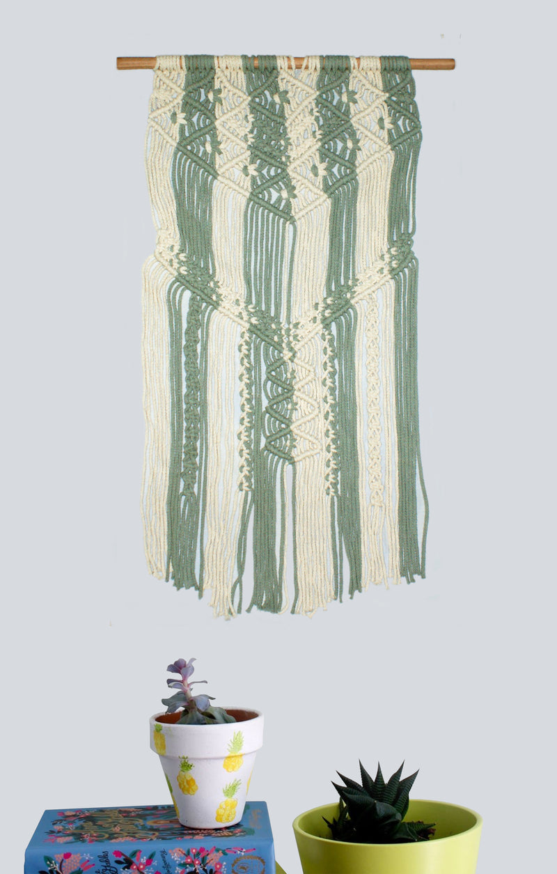 LIVINPARADISE | Macrame Wall Hanging | Woven Boho Chic Wall Décor | Beautiful Art | Handmade Woven Tapestry | Natural Colour & Teal Green | 18x32 Inch