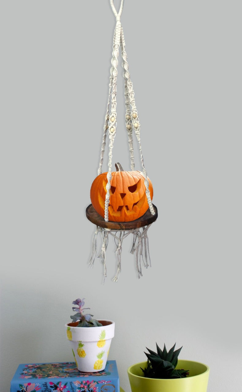 LIVINPARADISE | Macrame Wall pot holder | Woven Boho Chic Wall Décor | Halloween Pumpkin Holder | Handmade Woven Tapestry | 40 Inch|