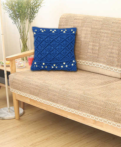 LIVINPARADISE | Macrame Cushion Cover | Woven Boho | Home Décor | Beautiful Work Art | Room Bed Sofa Couch Car | Handmade Woven Tapestry |Navy blue with wooden beads