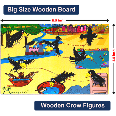 Livinparadise Thirsty Crow in the City – Wooden Story Puzzle for kids 2-5 Years