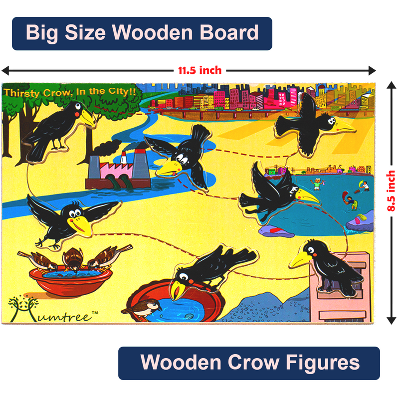 Livinparadise Thirsty Crow in the City – Wooden Story Puzzle for kids 2-5 Years