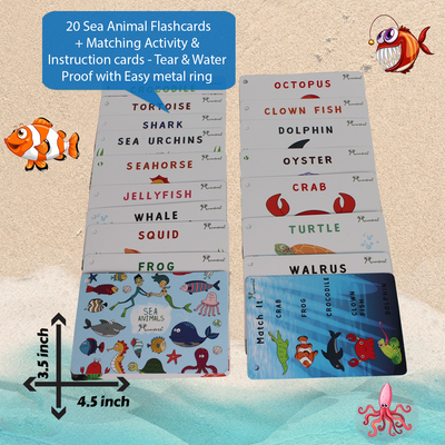 Water World – 5 Wooden Sea Animals with Flashcards for kids 1+