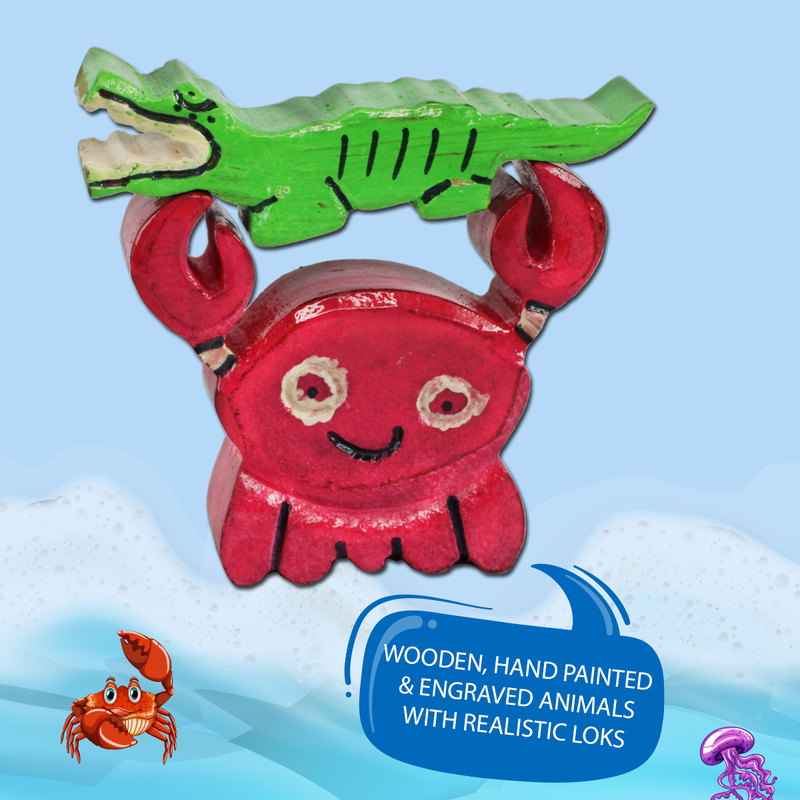 Water World – 5 Wooden Sea Animals with Flashcards for kids 1+