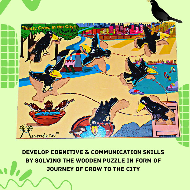 Livinparadise Thirsty Crow in the City – Wooden Story Puzzle for kids 2-5 Years