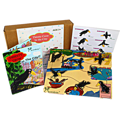 Livinparadise Thirsty Crow in the City – Wooden Story Puzzle for kids 2-5 Years
