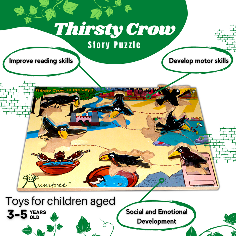 Livinparadise Thirsty Crow in the City – Wooden Story Puzzle for kids 2-5 Years