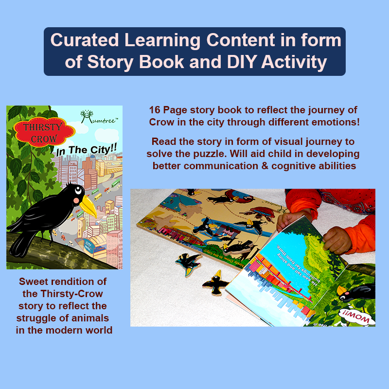 Livinparadise Thirsty Crow in the City – Wooden Story Puzzle for kids 2-5 Years
