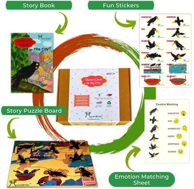 Livinparadise Thirsty Crow in the City – Wooden Story Puzzle for kids 2-5 Years