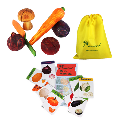 Magnetic Vegetables – 5 Wooden Vegetables with Knife for kids 1+