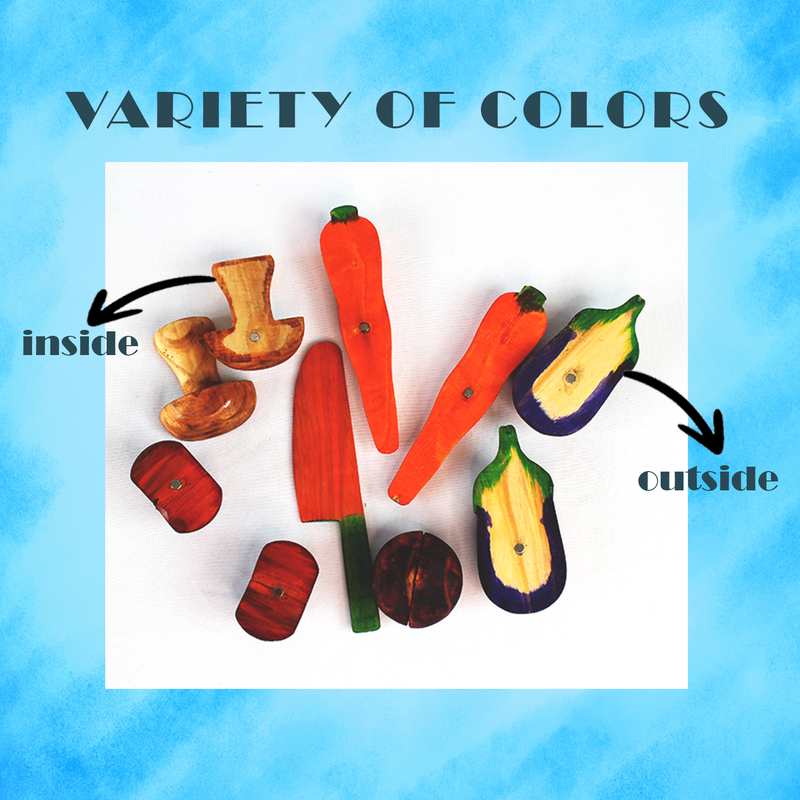 Magnetic Vegetables – 5 Wooden Vegetables with Knife for kids 1+