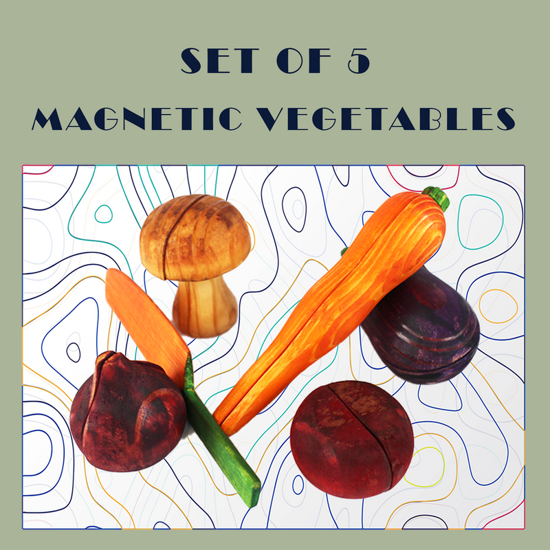 Magnetic Vegetables – 5 Wooden Vegetables with Knife for kids 1+