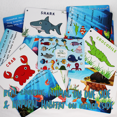 Water World – 5 Wooden Sea Animals with Flashcards for kids 1+