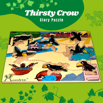 Livinparadise Thirsty Crow in the City – Wooden Story Puzzle for kids 2-5 Years