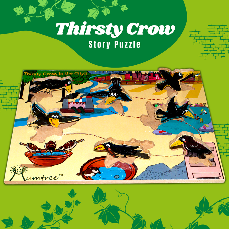 Livinparadise Thirsty Crow in the City – Wooden Story Puzzle for kids 2-5 Years
