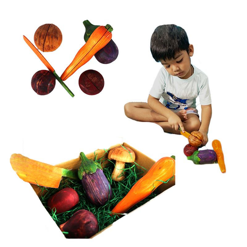 Magnetic Vegetables – 5 Wooden Vegetables with Knife for kids 1+