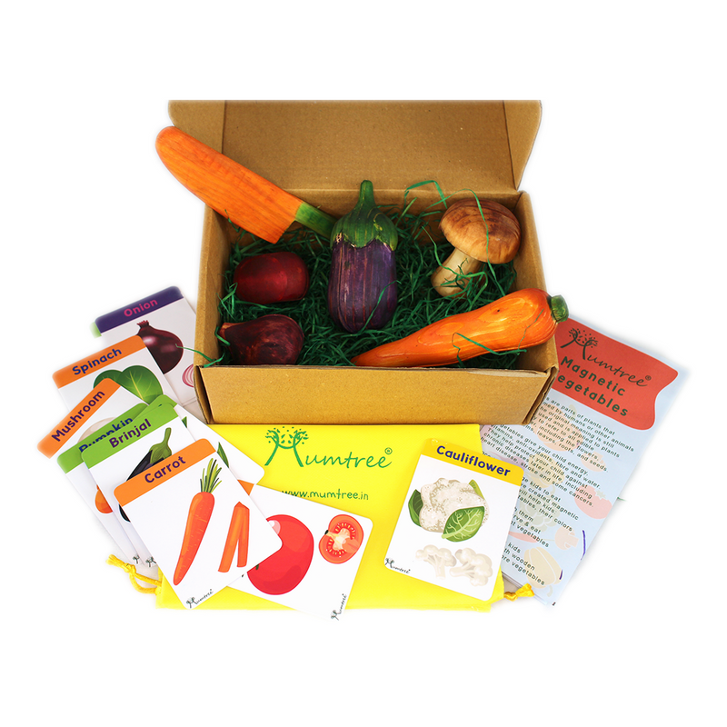 Magnetic Vegetables – 5 Wooden Vegetables with Knife for kids 1+