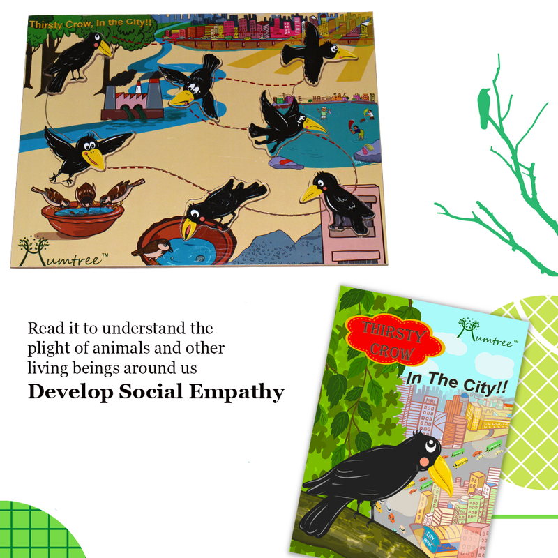 Livinparadise Thirsty Crow in the City – Wooden Story Puzzle for kids 2-5 Years