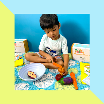 Magnetic Vegetables – 5 Wooden Vegetables with Knife for kids 1+