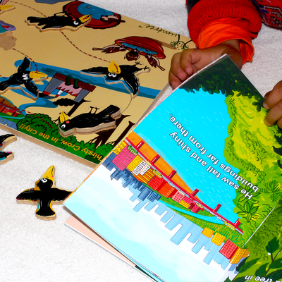 Livinparadise Thirsty Crow in the City – Wooden Story Puzzle for kids 2-5 Years