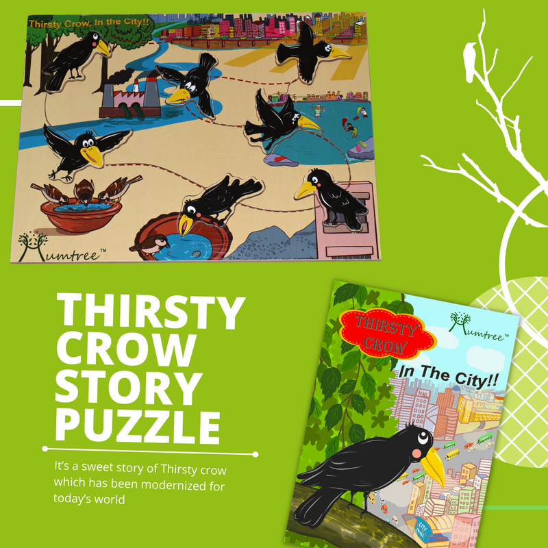 Livinparadise Thirsty Crow in the City – Wooden Story Puzzle for kids 2-5 Years