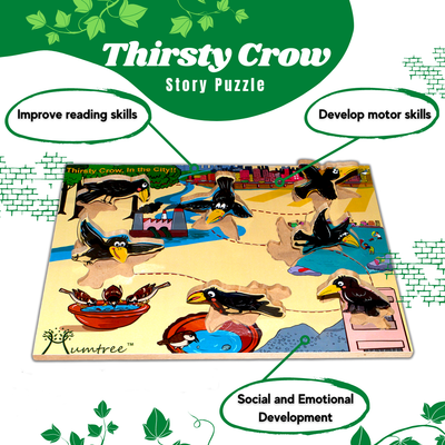 Livinparadise Thirsty Crow in the City – Wooden Story Puzzle for kids 2-5 Years