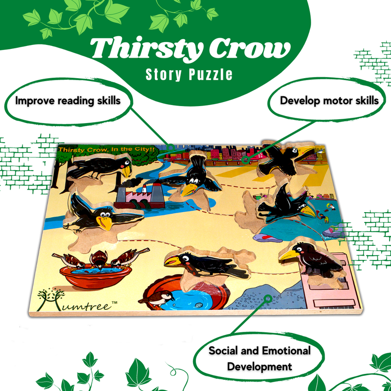 Livinparadise Thirsty Crow in the City – Wooden Story Puzzle for kids 2-5 Years