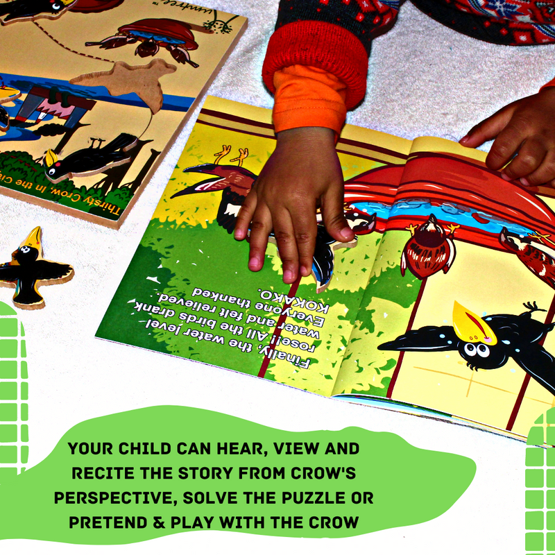 Livinparadise Thirsty Crow in the City – Wooden Story Puzzle for kids 2-5 Years