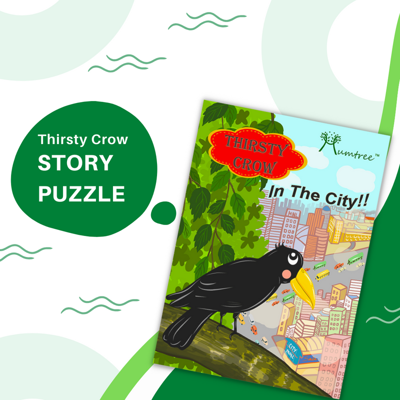 Livinparadise Thirsty Crow in the City – Wooden Story Puzzle for kids 2-5 Years