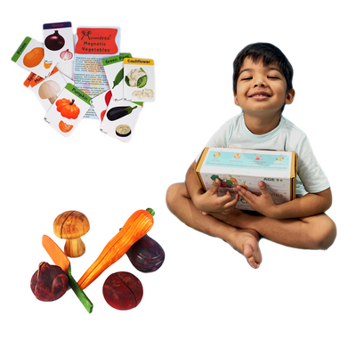 Magnetic Vegetables – 5 Wooden Vegetables with Knife for kids 1+