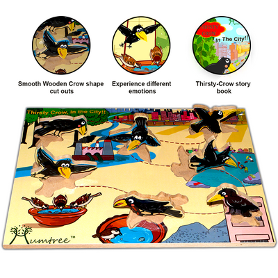 Livinparadise Thirsty Crow in the City – Wooden Story Puzzle for kids 2-5 Years