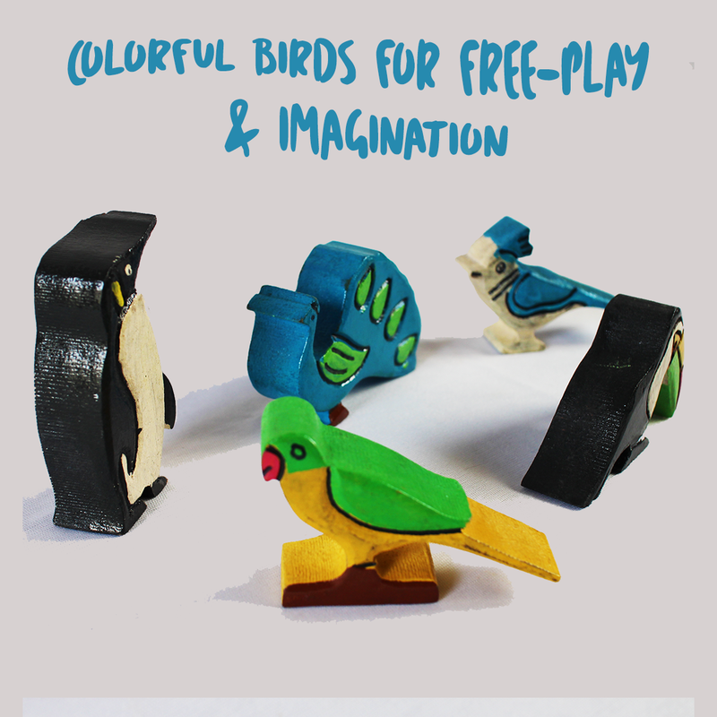 livinparadise Birds Box – 5 Wooden Birds with Flashcards for kids 1+