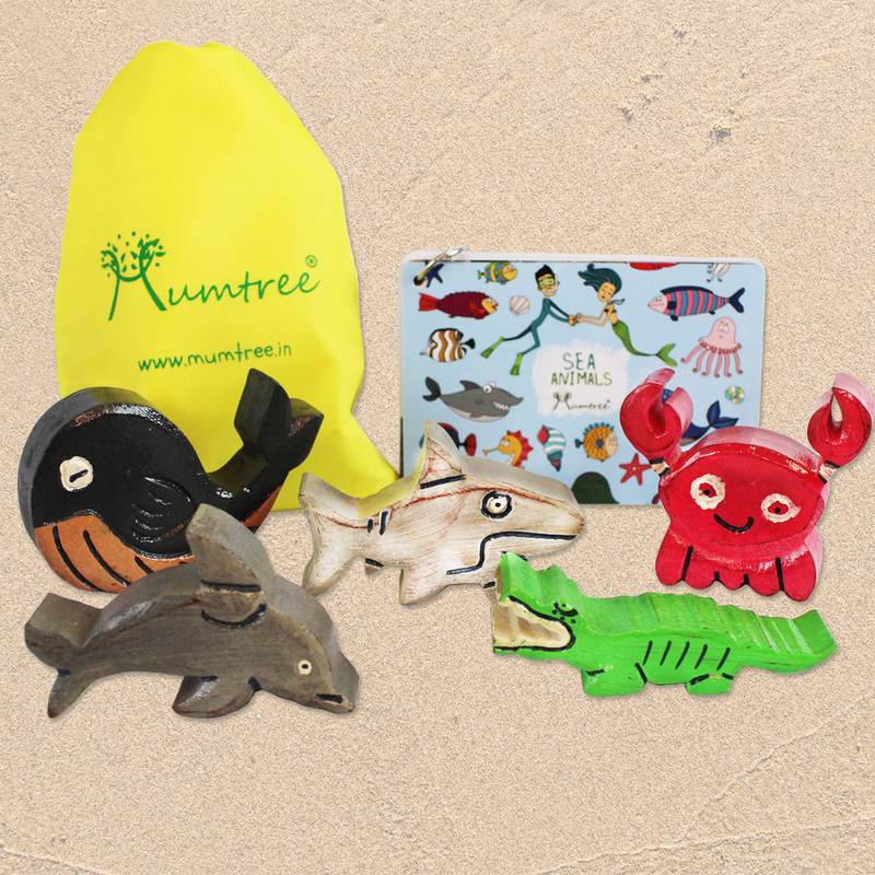 Water World – 5 Wooden Sea Animals with Flashcards for kids 1+